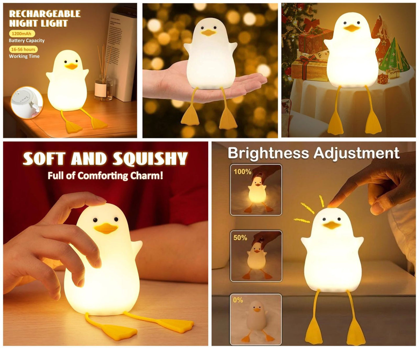 Cute Duck Soft and Squishy Touch Rechargeable Night Lamp