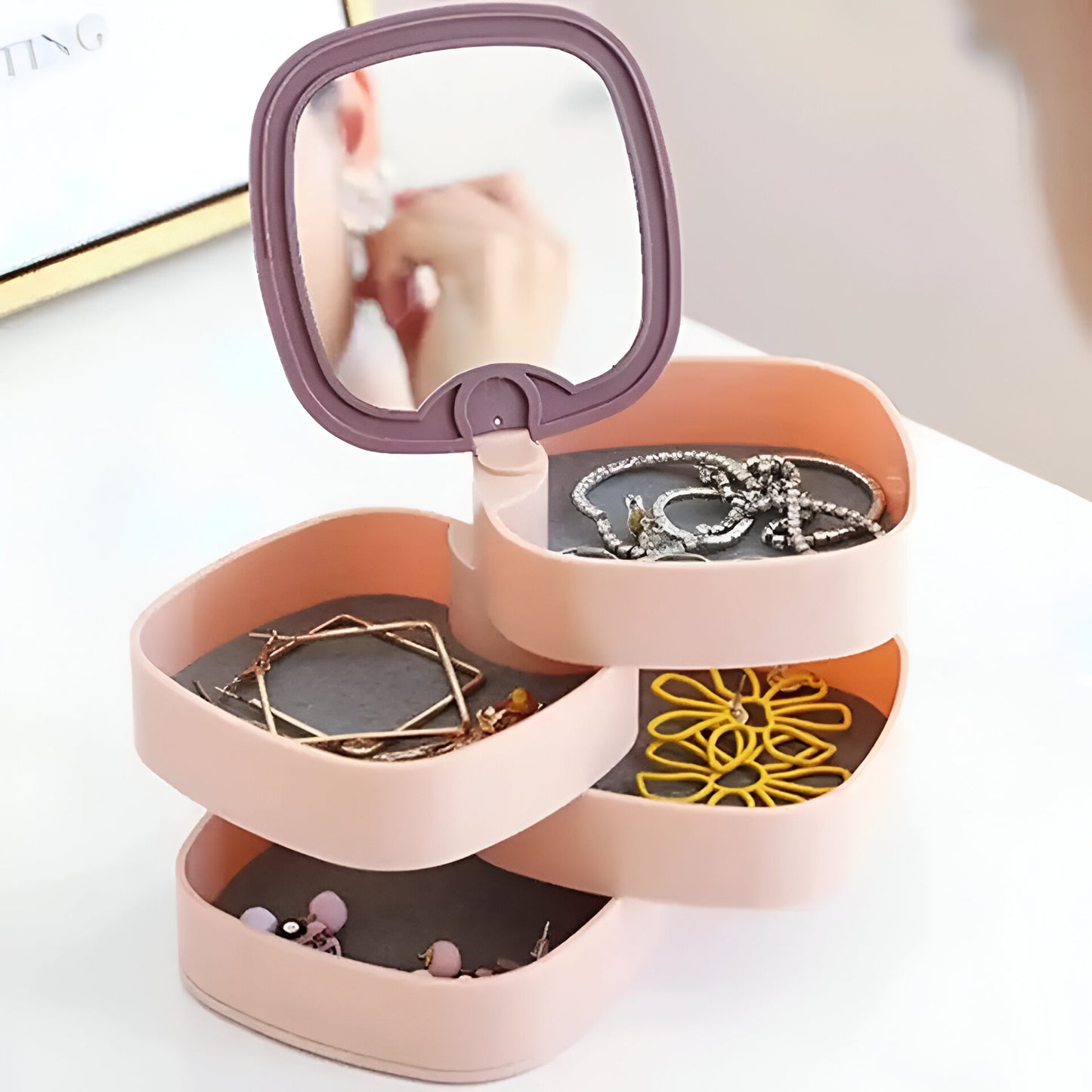 360° Rotating Jewelry Multi-layer Square Storage Box Organizer Makeup Cosmetic Containers.